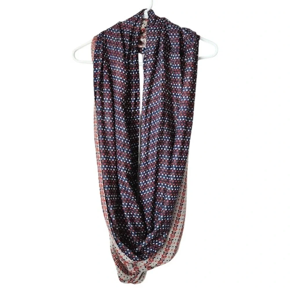 TORY BURCH Printed Infinity Scarf Red White Blue Preppy‎ Boho OS